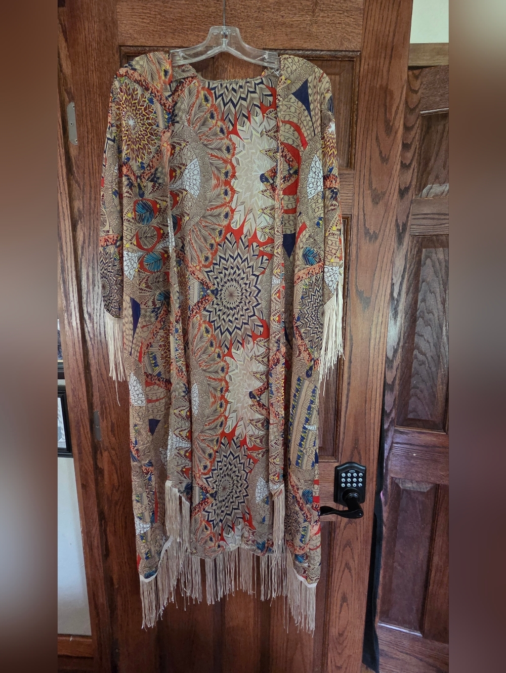 Multicolored boho festival fringe kimono cardigan